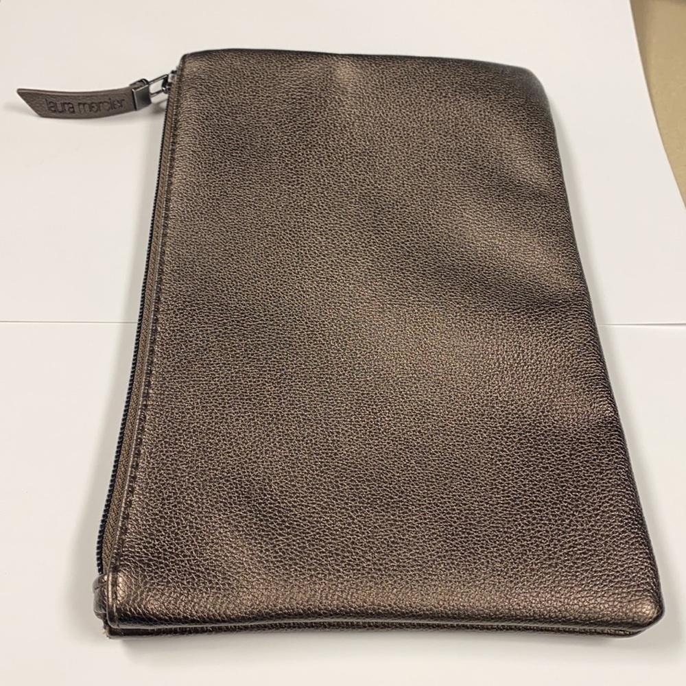 Laura Mercier Large Pewter Metallic Zip Clutch Bag